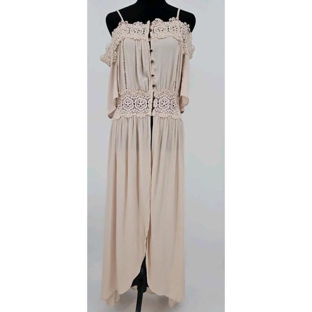 Easel Women's Crochet Duster Medium Taupe Cardigan Vest Boho Hippie‎ Western